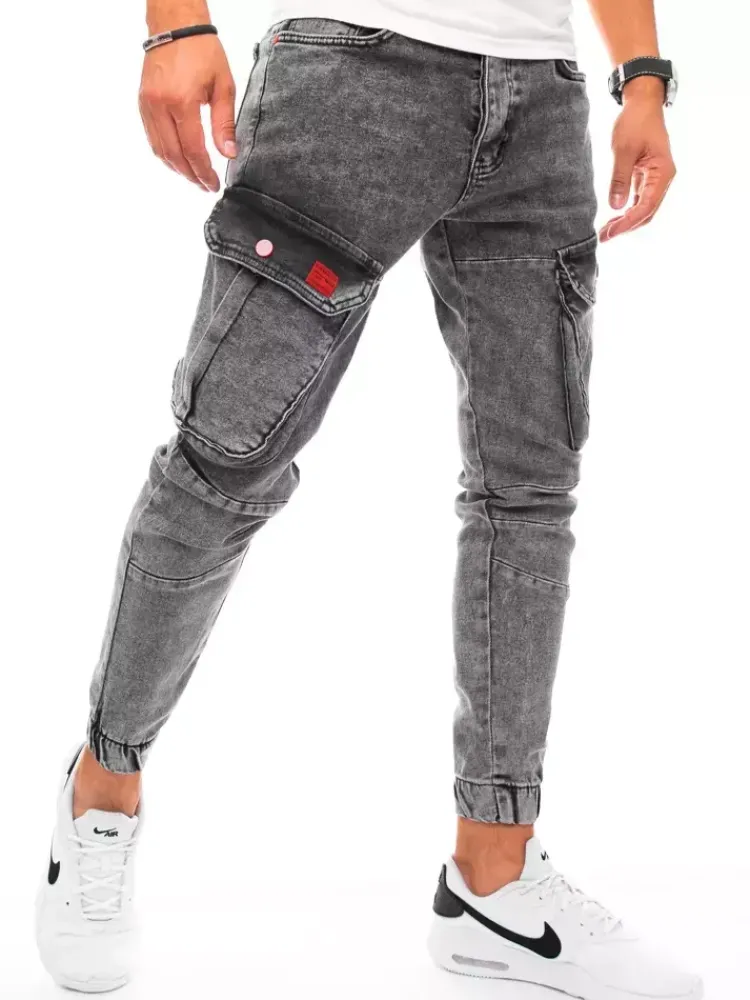 Spodnie Męskie|Jeansy Męskie>Dstreet Spodnie męskie jeansowe typu bojówki jasnoszare UX3255
