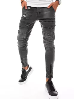 Spodnie Męskie|Jeansy Męskie>Dstreet Spodnie męskie jeansowe typu bojówki czarne UX3290