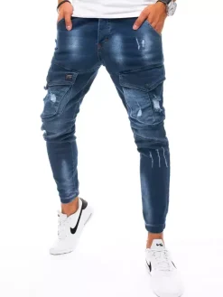 Spodnie Męskie|Jeansy Męskie>Dstreet Spodnie męskie jeansowe typu bojówki niebieskie UX3270