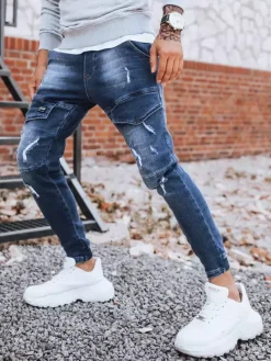 Spodnie Męskie|Jeansy Męskie>Dstreet Spodnie męskie jeansowe typu bojówki niebieskie UX3281