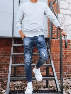 Spodnie Męskie|Jeansy Męskie>Dstreet Spodnie męskie jeansowe typu bojówki niebieskie UX3281