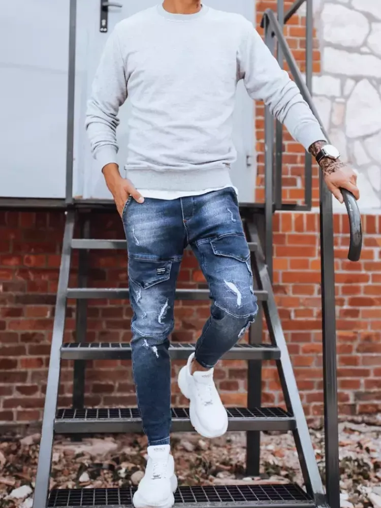 Spodnie Męskie|Jeansy Męskie>Dstreet Spodnie męskie jeansowe typu bojówki niebieskie UX3281