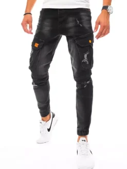 Spodnie Męskie|Jeansy Męskie>Dstreet Spodnie męskie jeansowe typu bojówki czarne UX3256