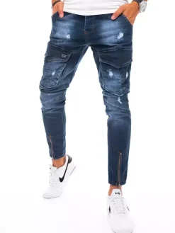 Spodnie Męskie|Jeansy Męskie>Dstreet Spodnie męskie jeansowe typu bojówki ciemnoniebieskie UX3292