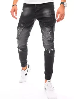 Spodnie Męskie|Jeansy Męskie>Dstreet Spodnie męskie jeansowe typu bojówki czarne UX3254