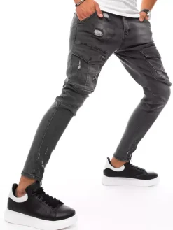 Spodnie Męskie|Jeansy Męskie>Dstreet Spodnie męskie jeansowe typu bojówki czarne UX3291