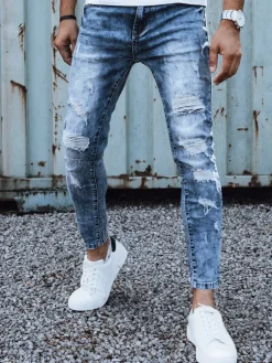 Jeansy Męskie|Spodnie Męskie>Dstreet Spodnie męskie jeansowe z dziurami slim fit niebieskie UX4451