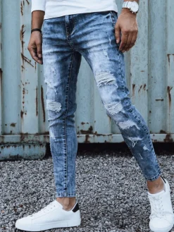 Jeansy Męskie|Spodnie Męskie>Dstreet Spodnie męskie jeansowe z dziurami slim fit niebieskie UX4451