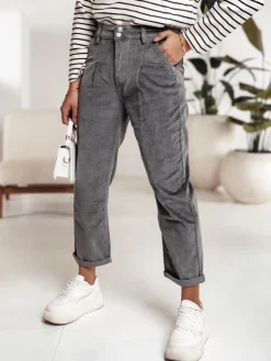 Spodnie Damskie|Jeansy Damskie>Dstreet Spodnie sztruksowe damskie LUVORISA szare UY2232