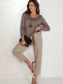 Spodnie Damskie>Dstreet Spodnie sztruksowe damskie one size SOFTYLA w paskiem beżowe UY2281