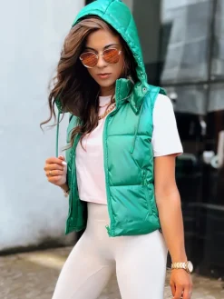 Kamizelki Damskie>Dstreet Sportowa kamizelka damska pikowana OSHE zielona TY3702