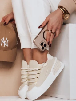 Buty Sportowe|Sneakersy>Dstreet Sportowe sneakersy damskie na platformie KICKON beżowe ZY0648