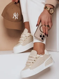 Buty Sportowe|Sneakersy>Dstreet Sportowe sneakersy damskie na platformie KICKON beżowe ZY0648