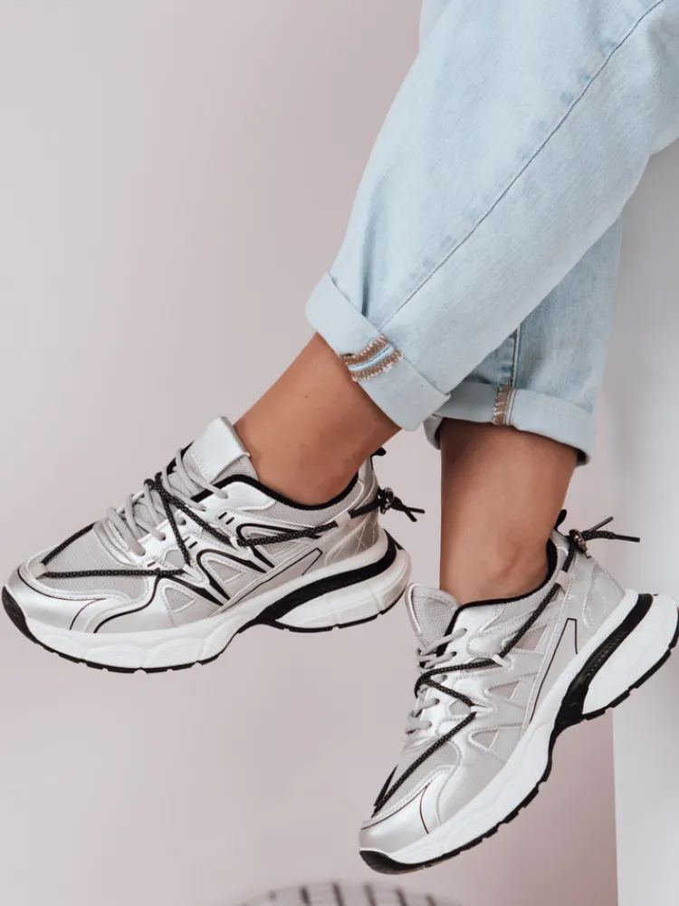 Buty Sportowe|Sneakersy>Dstreet Sportowe sneakersy damskie na płaskiej podeszwie LUXORUNS srebrne ZY0610