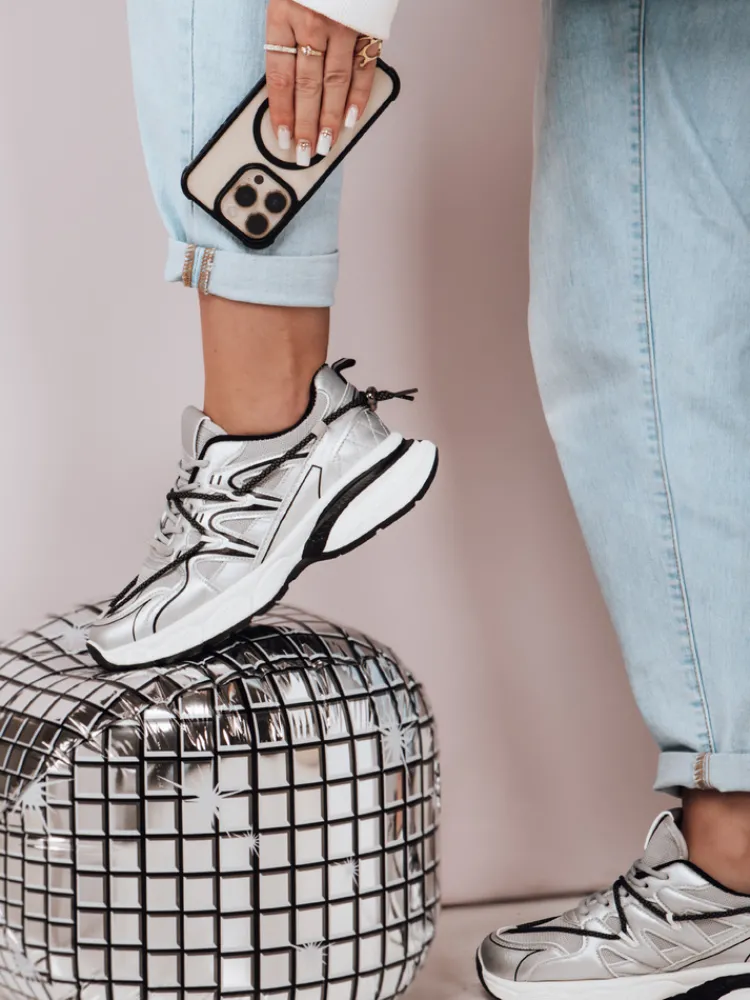 Buty Sportowe|Sneakersy>Dstreet Sportowe sneakersy damskie na płaskiej podeszwie LUXORUNS srebrne ZY0610