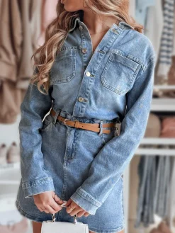 Sukienki>Dstreet Sukienka damska mini one size JINELLA z paskiem niebieska EY2569