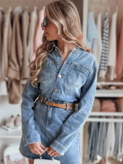 Sukienki>Dstreet Sukienka damska mini one size JINELLA z paskiem niebieska EY2569