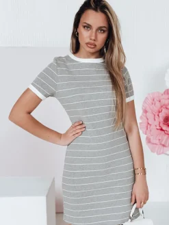 Sukienki>Dstreet Sukienka damska mini prążkowana FITLINES szara EY2580