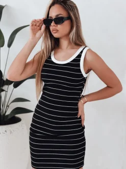 Sukienki>Dstreet Sukienka damska mini prążkowana w paski PREFAB czarna EY2578