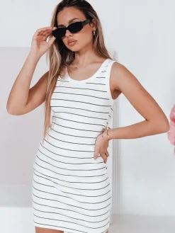 Sukienki>Dstreet Sukienka damska mini prążkowana w paski PREFAB biała EY2579
