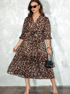 Sukienki>Dstreet Sukienka damska one size LEOPRINTI midi w panterkę EY2548