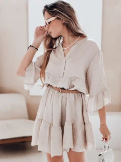 Sukienki>Dstreet Sukienka letnia muślinowa LYVONNE jasnobeżowa EY2615