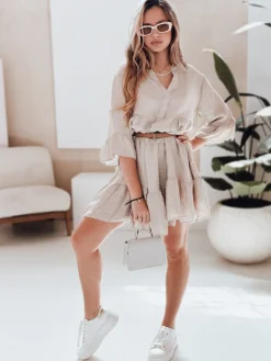 Sukienki>Dstreet Sukienka letnia muślinowa LYVONNE jasnobeżowa EY2615