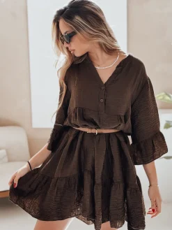 Sukienki>Dstreet Sukienka letnia muślinowa LYVONNE ciemnobrązowa EY2617