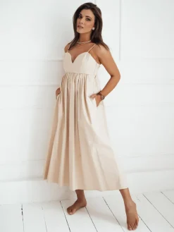 Wyjątkowe Okazje|Sukienki>Dstreet Sukienka midi ELIENE jasnobeżowa EY2443