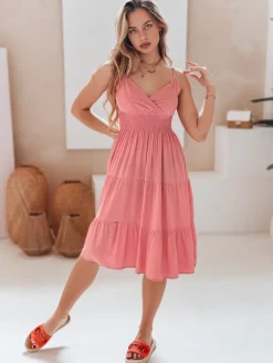 Sukienki>Dstreet Sukienka midi MISSBREEZE różowa EY2622