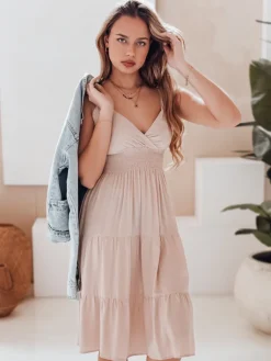 Sukienki>Dstreet Sukienka midi MISSBREEZE beżowa EY2625