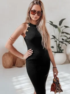 Sukienki>Dstreet Sukienka midi prążkowana GLAMMID czarna EY2599