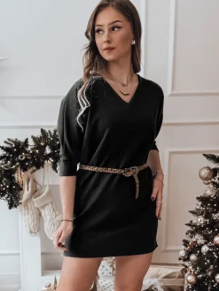 Sukienki>Dstreet Sukienka one size GLAMUP z paskiem czarna EY2553