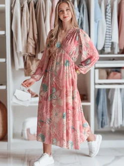 Sukienki>Dstreet Sukienka one size maxi w kwiatki LILOVIE różowa EY2572