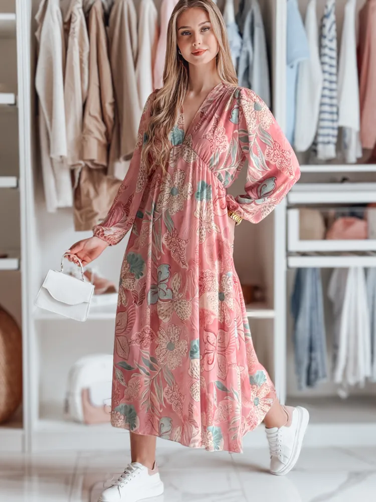 Sukienki>Dstreet Sukienka one size maxi w kwiatki LILOVIE różowa EY2572