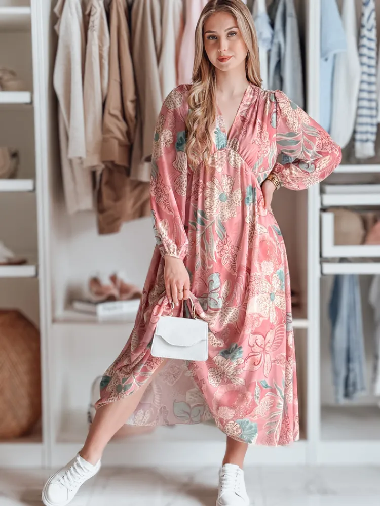 Sukienki>Dstreet Sukienka one size maxi w kwiatki LILOVIE różowa EY2572