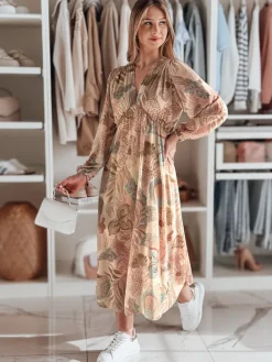 Sukienki>Dstreet Sukienka one size maxi w kwiatki LILOVIE beżowa EY2573