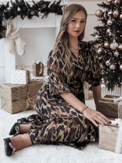 Sukienki>Dstreet Sukienka one size TIGRISSA midi czarno-brązowa EY2546