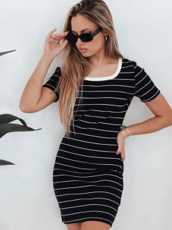 Sukienki>Dstreet Sukienka prążkowana mini w paski LINELLA czarna EY2576