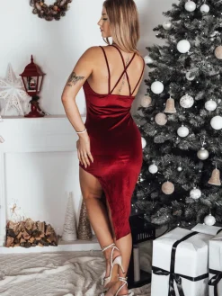 Sukienki>Dstreet Sukienka welurowa KISSES bordowa EY2387