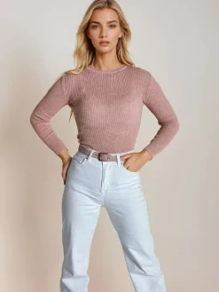 Swetry Damskie>Dstreet Sweter damski AURINA jasnoróżowy MY1387