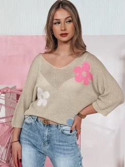 Swetry Damskie>Dstreet Sweter damski ażurowy BRIGGI beżowy MY2332