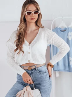 Swetry Damskie>Dstreet Sweter damski ażurowy GOFFY biały MY2278