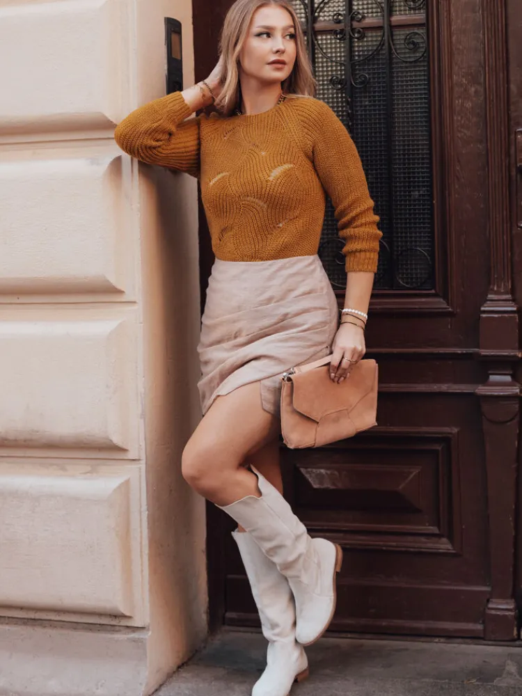 Swetry Damskie>Dstreet Sweter damski DIDI musztardowy MY1601