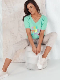 Swetry Damskie>Dstreet Sweter damski FATEL miętowy MY2317