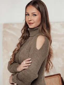 Swetry Damskie>Dstreet Sweter damski GOLFIVA beżowy MY2403