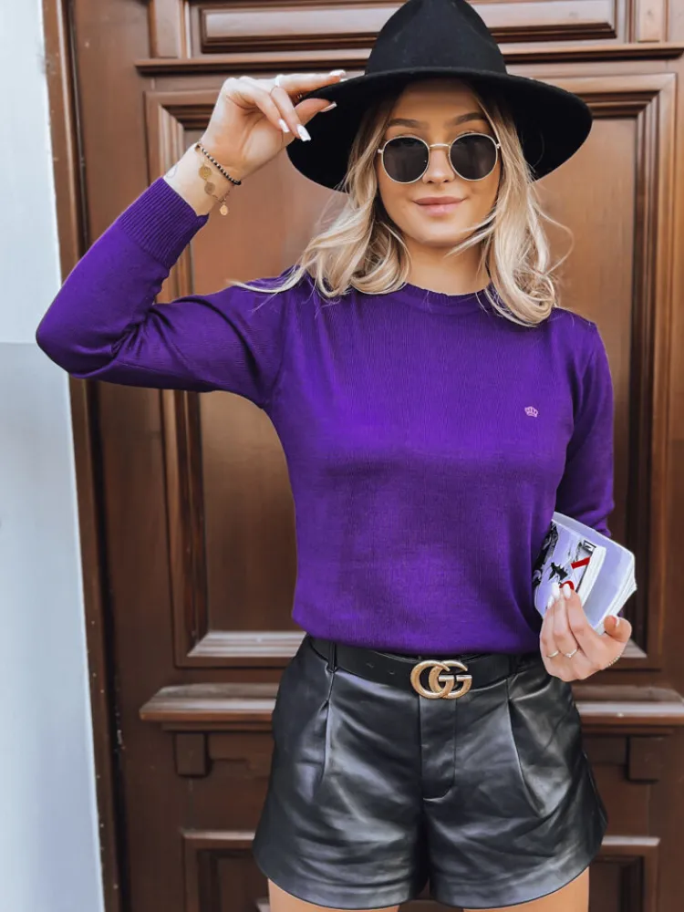 Swetry Damskie>Dstreet Sweter damski klasyczny REGALIA ciemnofioletowy MY2103