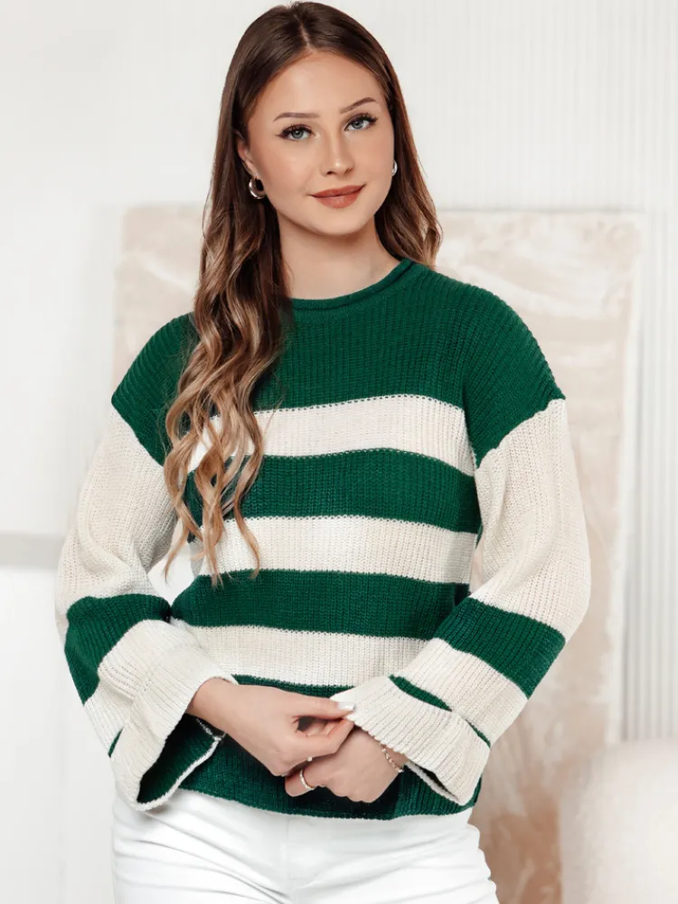 Swetry Damskie>Dstreet Sweter damski LINEZZA zielono-biały MY2389