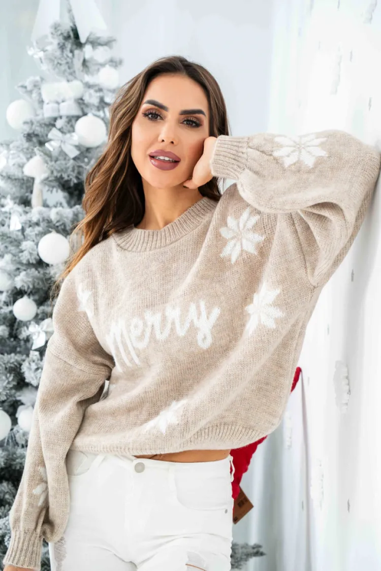 Swetry Damskie>Dstreet Sweter damski MAGICAL TIME beżowy MY2276