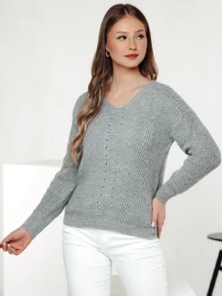 Swetry Damskie>Dstreet Sweter damski MONAVIA jasnoszary MY2387